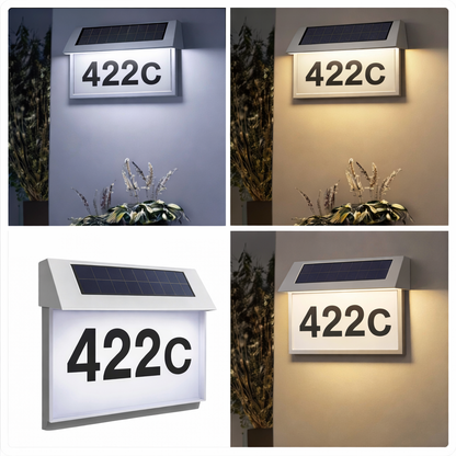 Număr de Casă Modern cu Lumină LED, Alimentare Solară Fără Cabluri și Carcasă din Inox