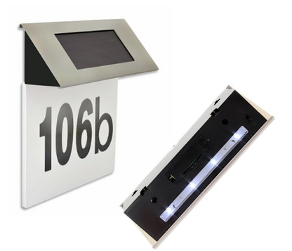 Număr de Casă Modern cu Lumină LED, Alimentare Solară Fără Cabluri și Carcasă din Inox