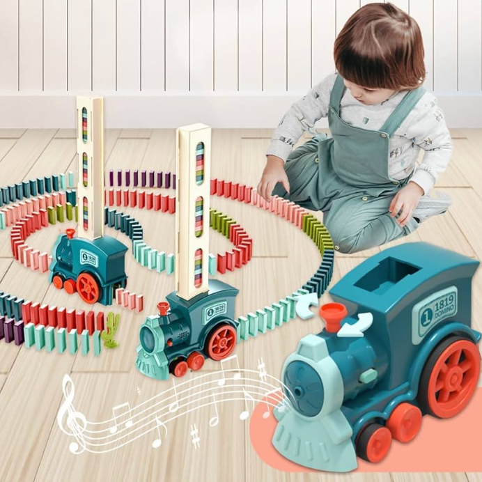 Set trenulet electric cu piese domino, cu luminite si sunete