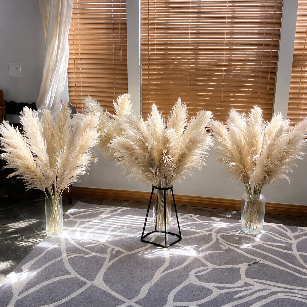 Large Pampas Grass uscat, calitate premium, pentru decoruri (+ O VAZǍ GRATUIT)