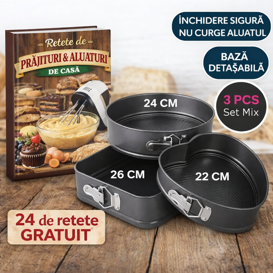 Set 3 Tăvi de Copt - INIMĂ / ROTUNDĂ / PĂTRATĂ +  🎁 GRATIS PDF – 24 Reţete Delicioase