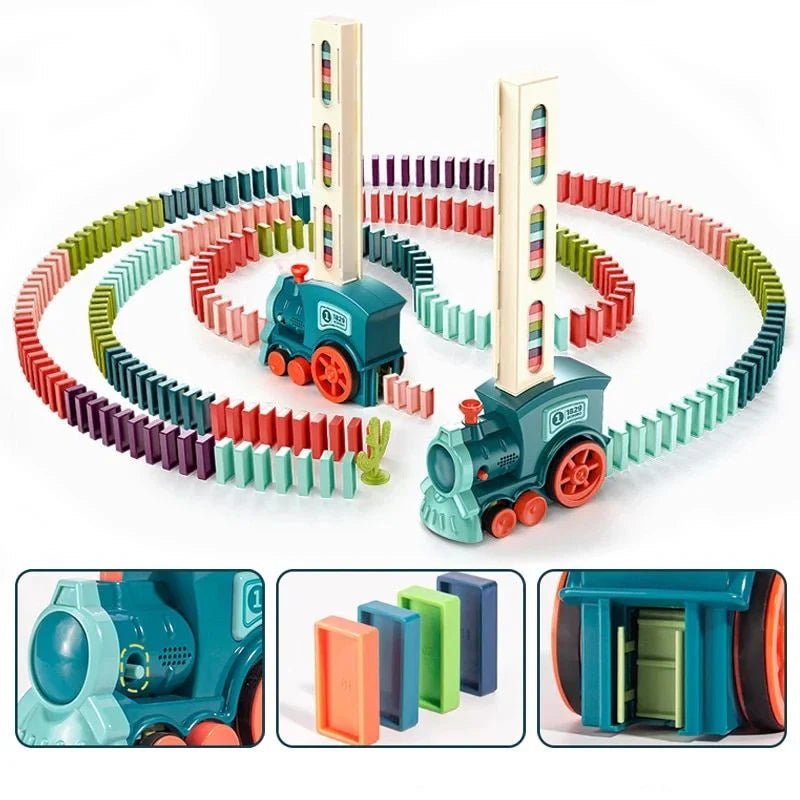 Set trenulet electric cu piese domino, cu luminite si sunete