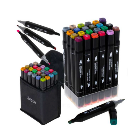 Set Markere + (Rola de desen 3 metri CADOU)  Varf Dublu, Culori Intense, Geanta de Depozitare