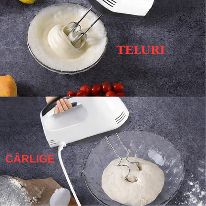 Mixer de Mână cu 7 Viteze, Funcție Turbo + Accesorii pentru Frământare